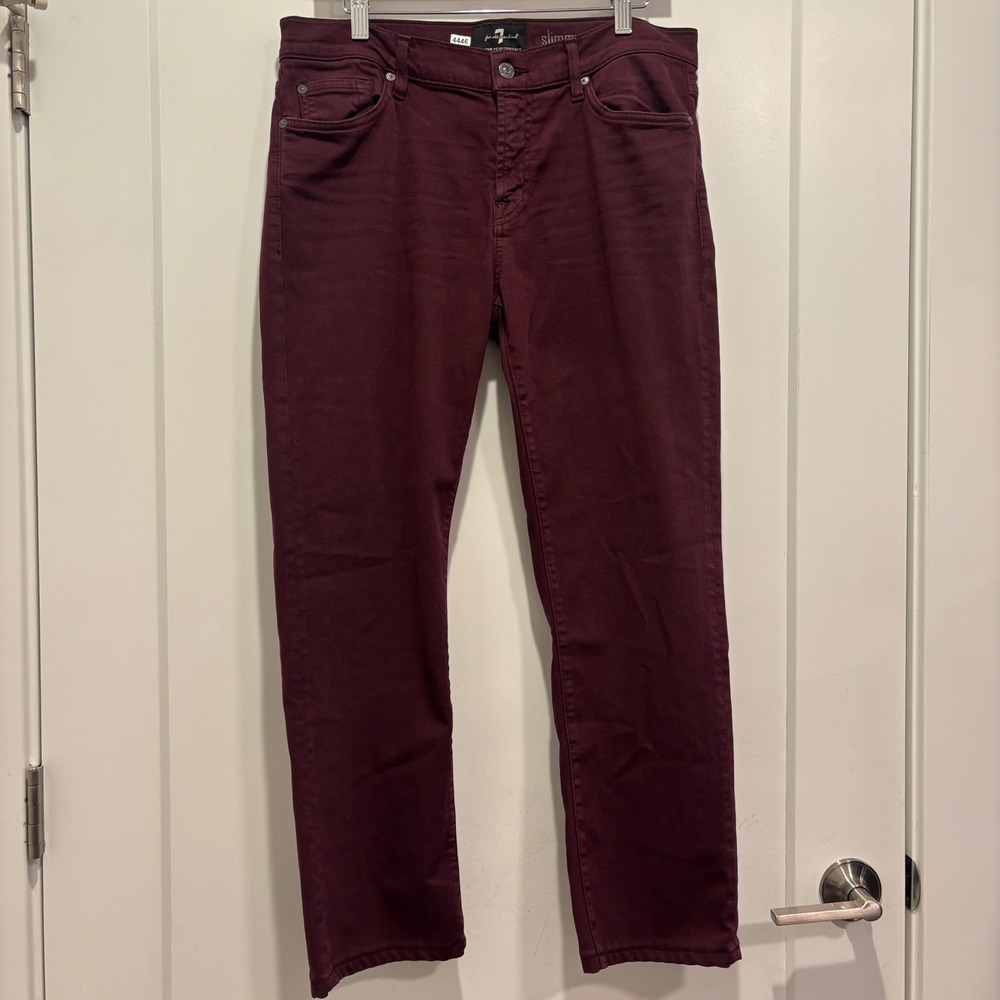 7 For All Mankind Slimmy Luxe Performance Burgundy Slim Fit Pants Mens 34